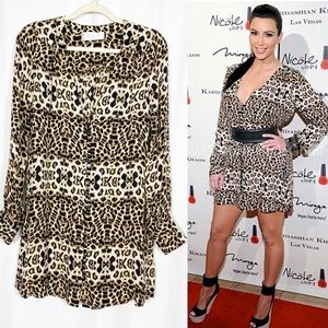 A.L.C. Daisy Silk Leopard Print Mini Dress Kim Kardashian